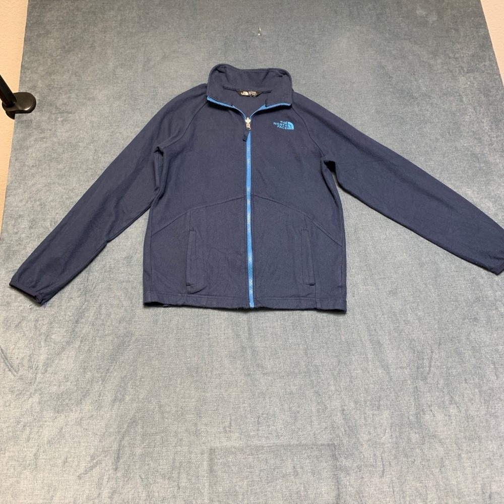 The North Face Fleece Jacket Boys Large 14/16 Navy Blue Full Zip Mock Neck Warm
